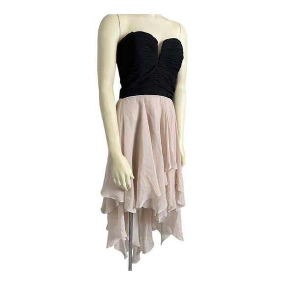 Arden B Strapless Women’s Dress Medium Black Pink High Low Chiffon Ruffle Hem - Picture 2 of 11